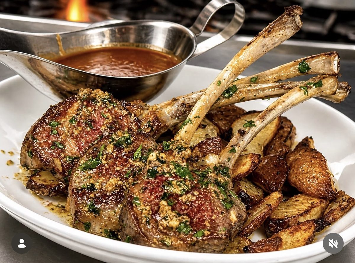 Rack of lamb chops with roasted potatoes