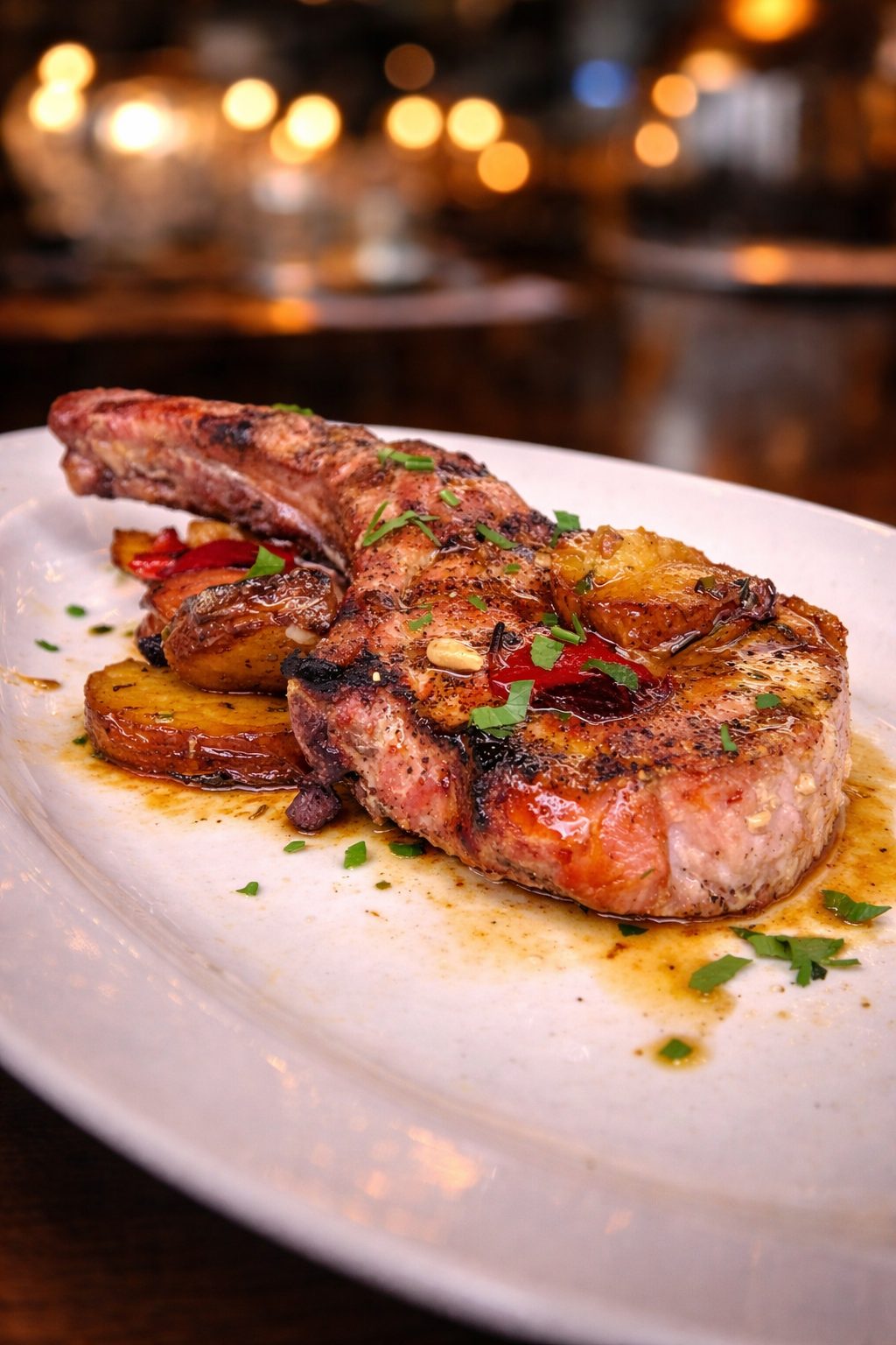 Pork chop with potatoes and peppers